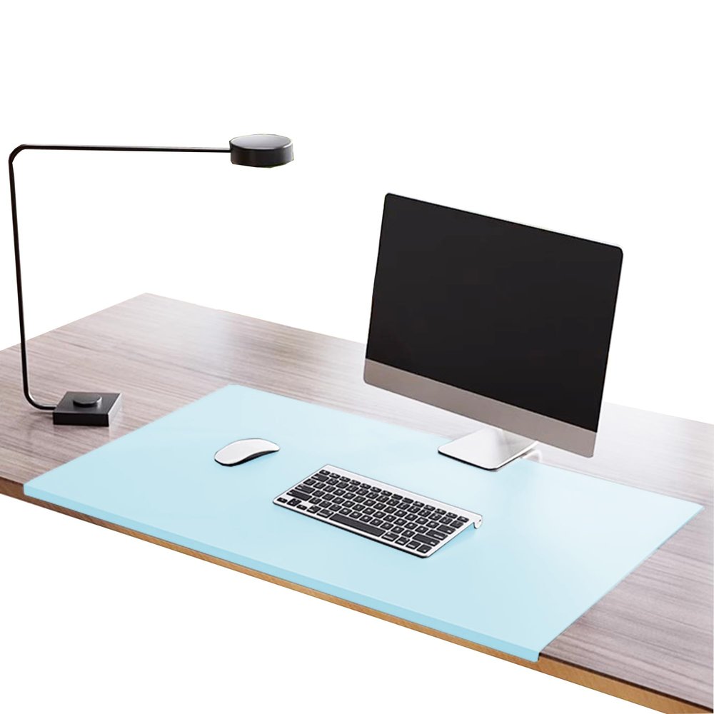 Leather Desk Pad, Waterproof Desk Mat Mouse Pad with Edge Protector, Large Mouse Pad Keyboard Mat for Office/Home/Work, Non-Slip Desk Writing Pad Laptop Desk Pad,90 * 50cm,Blue