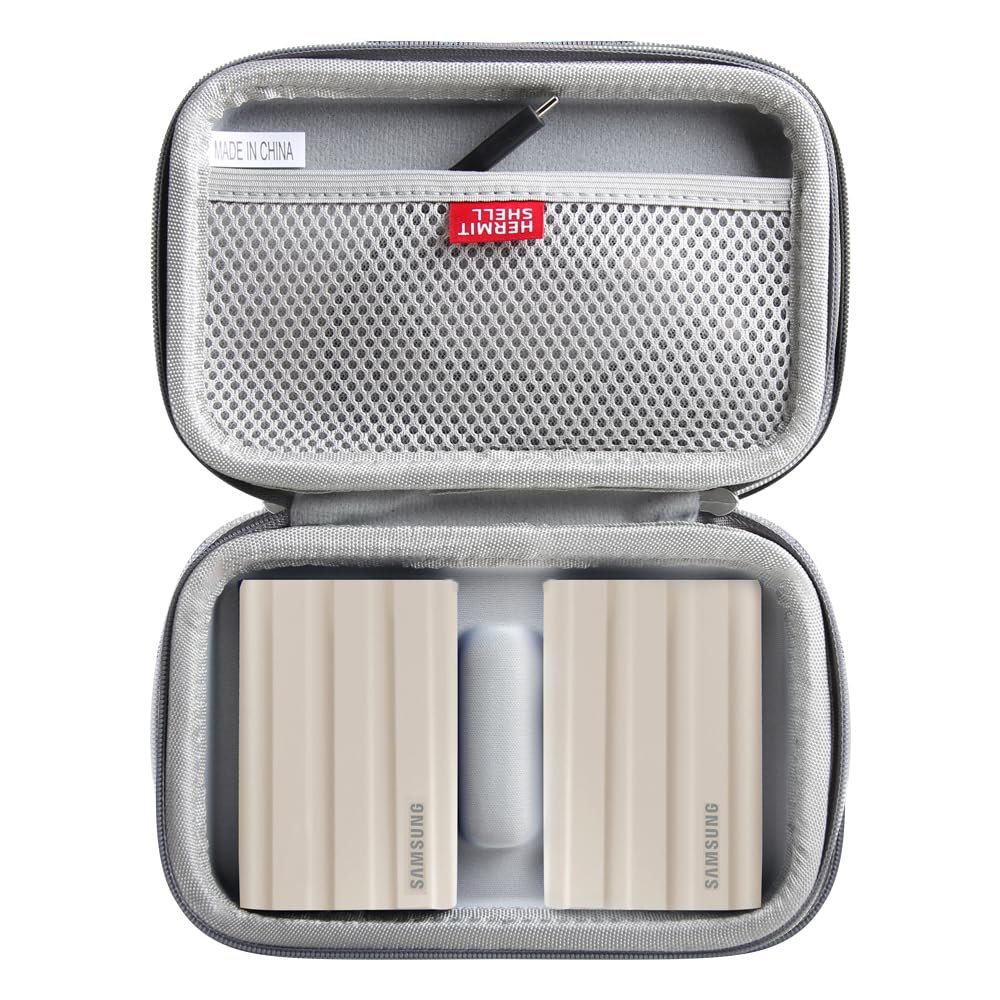 Hermitshell Hard Travel Case for Samsung T7 Shield 2TB / 1TB / 4TB, Portable SSD, USB 3.2 Gen2 External Solid State Drive (Grey, Case for 2 Hard Drives)