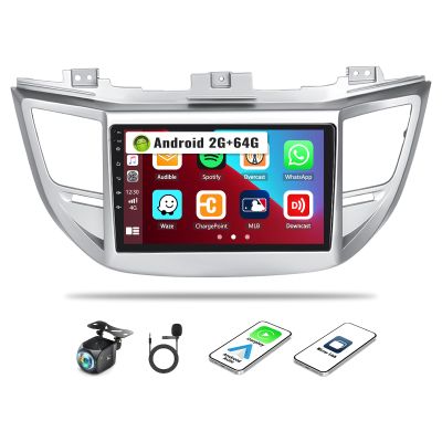 2G+64G 9 Inch Android Car Stereo for Hyundai Tucson 2015-2018 Radio Wireless Apple CarPlay Android Auto Bluetooth Touchscreen GPS Navigation Head Unit WiFi FM USB SWC Split Screen+AHD Backup Camera