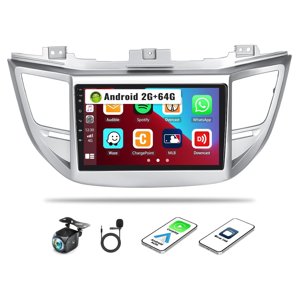 2G+64G 9 Inch Android Car Stereo for Hyundai Tucson 2015-2018 Radio Wireless Apple CarPlay Android Auto Bluetooth Touchscreen GPS Navigation Head Unit WiFi FM USB SWC Split Screen+AHD Backup Camera