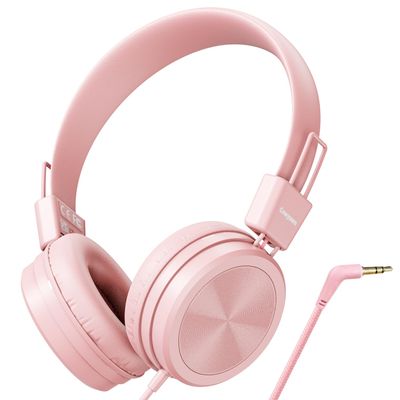 Cowyawn Kids Headphones, Toddler Headphones with Safe Volume Limiter 94dB, Wired School Headphones for Kid, 3.5mm Adjustable On-Ear Headphone for Boys/Girls/Children/Teens/iPad/Computer, Light Pink