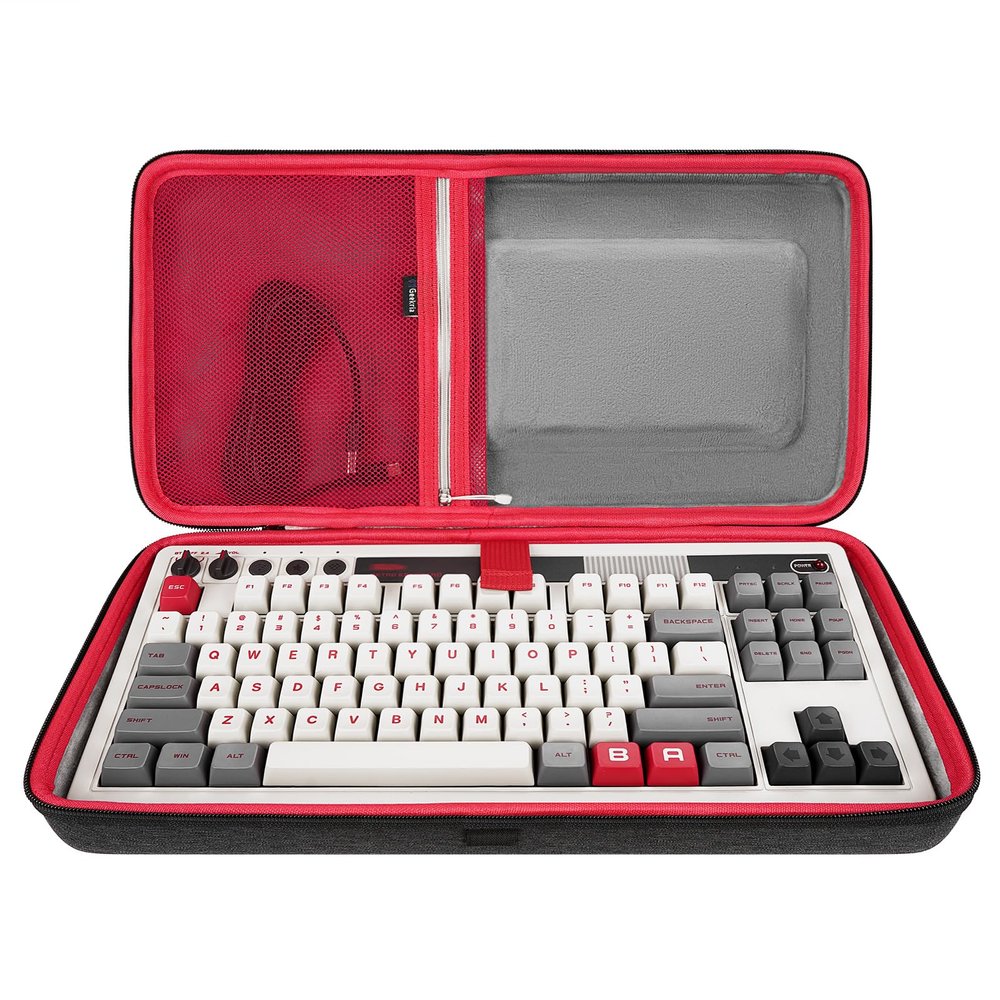 GEEKRIA Mechanical Gaming Tenkeyless TKL Keyboard Case, Hard Shell Travel Bag, Compatible with 8Bitdo Retro Mechanical Keyboard Dual Super Programmable Keys (Dark Gray)