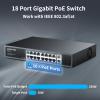 16 Port Gigabit PoE Switch,AUMOX PRO SG518P 18 Ethernet Unmanaged PoE with 2 Gigabit Uplink 250W,Plug and Play,Sturdy Metal Desktop, Wall Mount or Rackmount Network Switch, 802.3af/at Compliant view 3