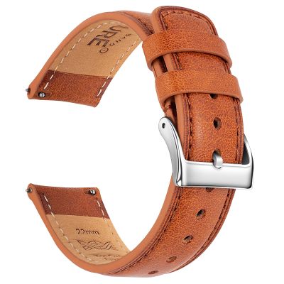 SEURE Quick Release Watch Band,Top Genuine Leather Watch Straps 19mm 20mm 21mm 22mm 24mm for Men and Women (22mm, Light brown-Silver)