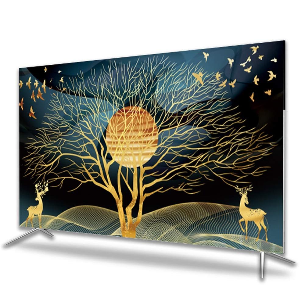 32-75 Inches TV Cover, Polyester Dust Proof TV Screen Protector Cover Fabric for LCD LED, Indoor Bedroom Living Room Decoration Smooth Soft Dust Cover With Painting Printing (Size : 37in)