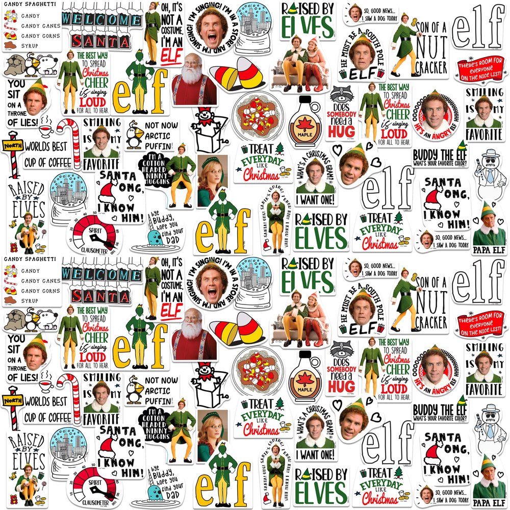Elf Doodle 100ct Vinyl Large Deluxe Stickers Variety Pack - Laptop, Water Bottle, Scrapbooking, Tablet, Skateboard, Indoor/Outdoor