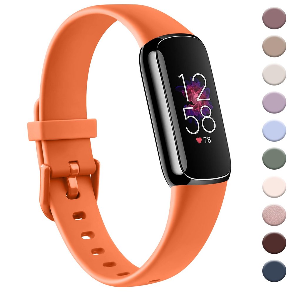 AK Sport Band Compatible with Fitbit Luxe Bands for Women Men, Soft Silicone Replacement Sport Straps Wristbands for Fitbit Luxe Fitness and Wellness Tracker (Large,Orange)
