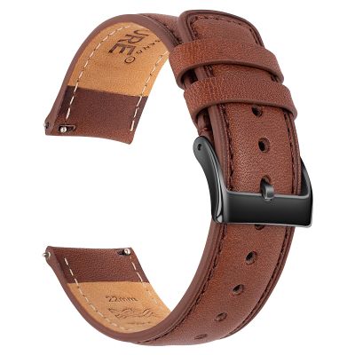 SEURE Quick Release Watch Band,Top Genuine Leather Watch Straps 19mm 20mm 21mm 22mm 24mm for Men and Women (21mm, Dark brown-Black)