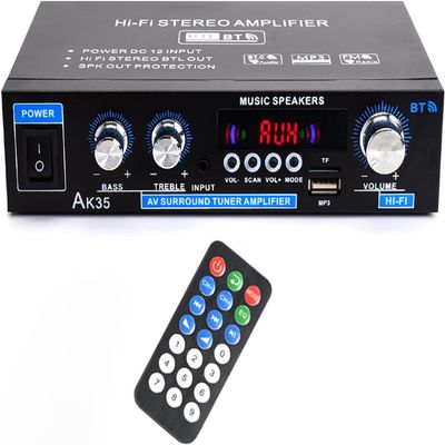 AK35 Stereo Amplifier Home Audio Bluetooth 5.0 Max 200W 2.0 Channel Mini Amplifier Stereo Receivers for Car, Home Party, Audio Amplifier AMP w/USB/TF Card/AUX Input/Bass & Treble Control