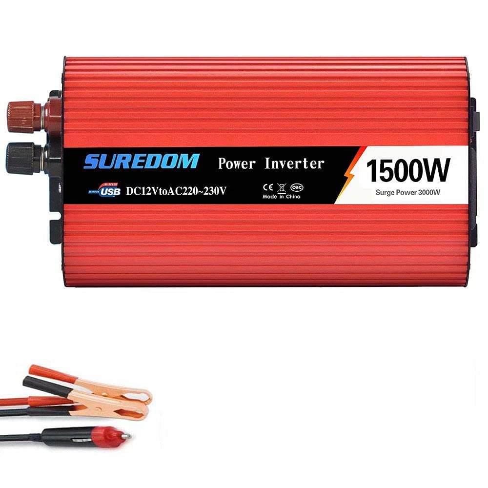 inBEKEA 1000W 1500W 2000W Continuous Power,Power Inverter AC Outlets 12/24V to 110/220V Car Converter with USB Port,Outdoor Emergency Power Supply (1500w 12vto110v)