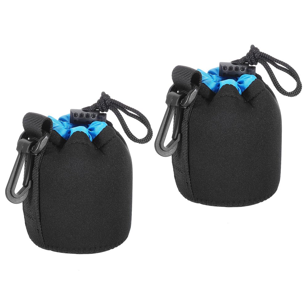 PATIKIL Camera Lens Bag, 2 Pcs 3" ID x 3.9" H Drawstring Lens Pouch with Thick Protective Neoprene, Lens Case for DSLR Camera Lens, Water Coffee Cups Black, Blue
