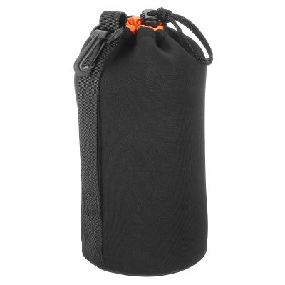PATIKIL Camera Lens Bag, 1 Pcs 3.7" ID x 9.8" H Drawstring Lens Pouch with Thick Protective Neoprene, Lens Case for DSLR Camera Lens, Water Coffee Cups Black, Orange