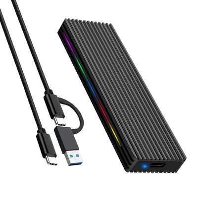 JMT M.2 M Key SSD Enclosure 10Gbps/5Gbps USB3.1 NGFF/NVME Protocol USB-C Mobile Case Aluminum Alloy with RGB Light (NGFF C to C A,Black)