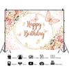 10x6.5ft Happy Birthday Backdrop Girls Pink Gold Butterfly Birthday Banner Photography Background Flowers Princess Birthday Party Decorations Supplies Photo Booth Props view 2