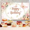 10x6.5ft Happy Birthday Backdrop Girls Pink Gold Butterfly Birthday Banner Photography Background Flowers Princess Birthday Party Decorations Supplies Photo Booth Props view 3