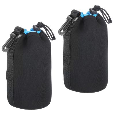 PATIKIL 2 Pcs 3.7" ID x 7.1" H Neoprene Drawstring Lens Pouch, Black, Blue, Camera Lens Case