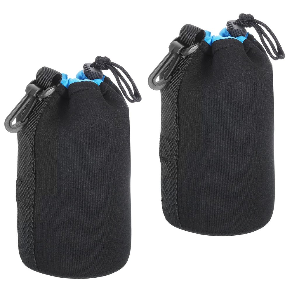 PATIKIL 2 Pcs 3.7" ID x 7.1" H Neoprene Drawstring Lens Pouch, Black, Blue, Camera Lens Case