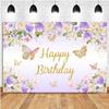 10x6.5ft Happy Birthday Backdrop Photography for Girls Purple Butterfly Gold Banner Princess Girl Birthday Party Cake Table Decorations Supplies Photo Booth Props view 1