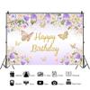 10x6.5ft Happy Birthday Backdrop Photography for Girls Purple Butterfly Gold Banner Princess Girl Birthday Party Cake Table Decorations Supplies Photo Booth Props view 2