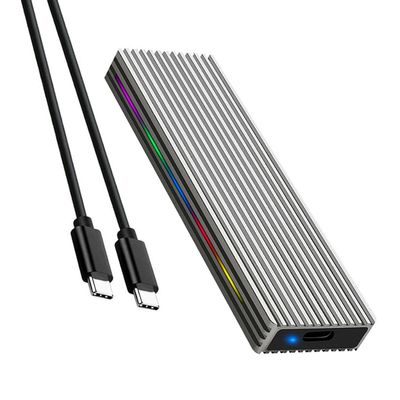 JMT M.2 M Key SSD Enclosure 10Gbps/5Gbps USB3.1 NGFF/NVME Protocol USB-C Mobile Case Aluminum Alloy with RGB Light (NVME C to C,Silver)