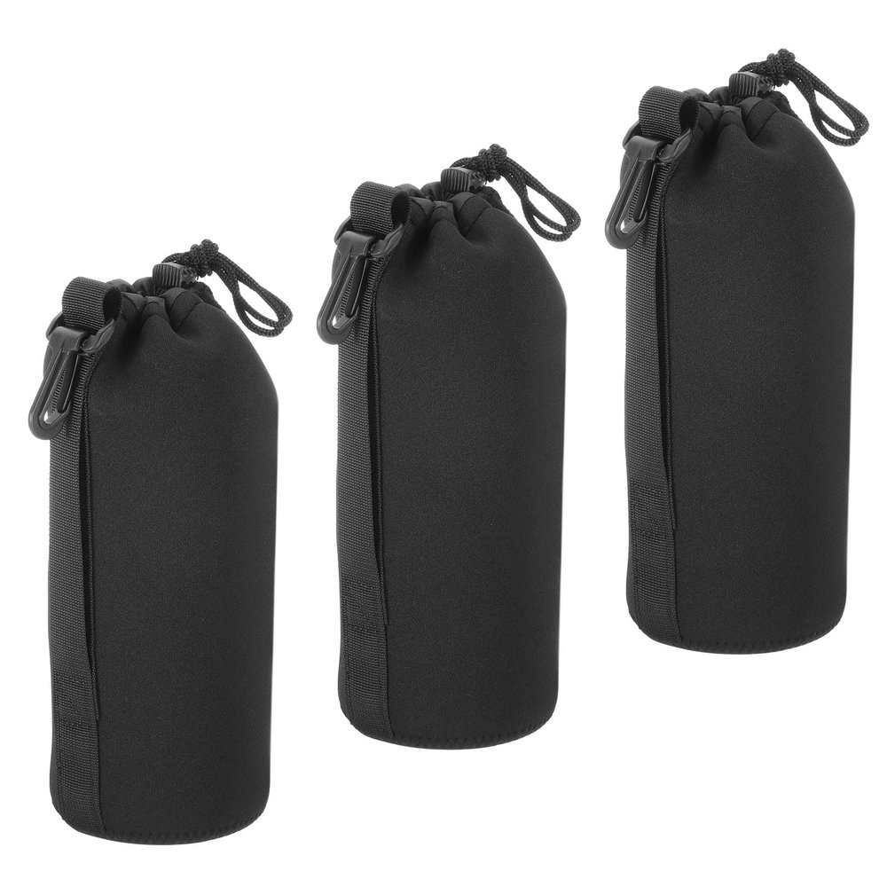 PATIKIL 3 Pcs 3.7" ID x 9.8" H Neoprene Lens Pouch Bag for DSLR Camera Lens, Waterproof, Shockproof, Wear-Resistant, Black