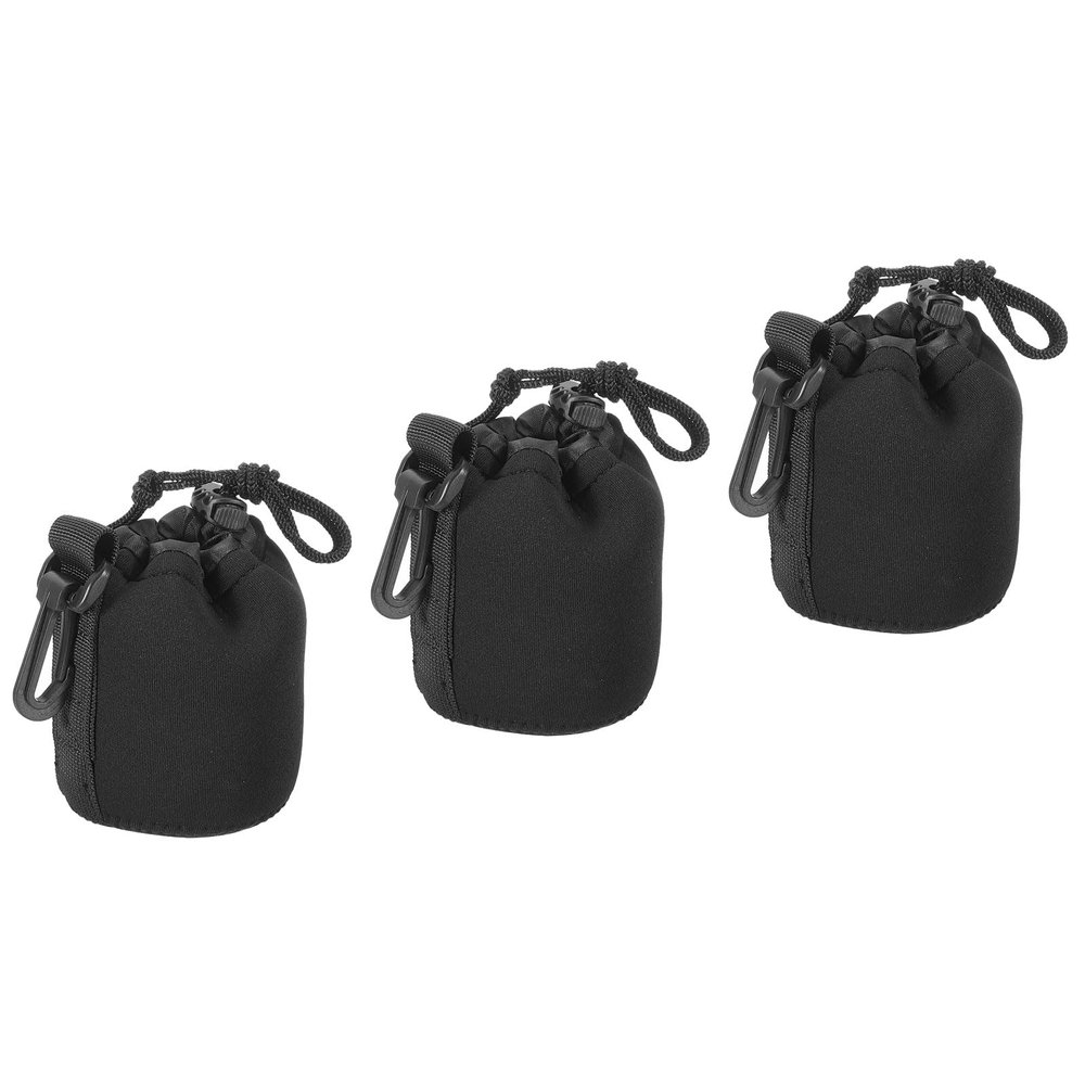 PATIKIL Camera Lens Bag, 3 Pcs 3" ID x 3.9" H Drawstring Pouch With Thick Protective Neoprene, Case for DSLR Camera Lens, Water Coffee Cups Black