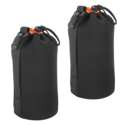 PATIKIL Camera Lens Bag, 2 Pcs 3.7" ID x 9.8" H Drawstring Lens Pouch with Thick Protective Neoprene, Lens Case for DSLR Camera Lens, Water Coffee Cups Black, Orange