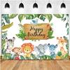 10x6.5ft Happy Birthday Safari Backdrop Wild Animals Tropical Green Palm Photography Background Kids Themed Birthday Party Banner Decorations Supplies Photo Booth Props view 1