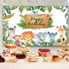 10x6.5ft Happy Birthday Safari Backdrop Wild Animals Tropical Green Palm Photography Background Kids Themed Birthday Party Banner Decorations Supplies Photo Booth Props view 4
