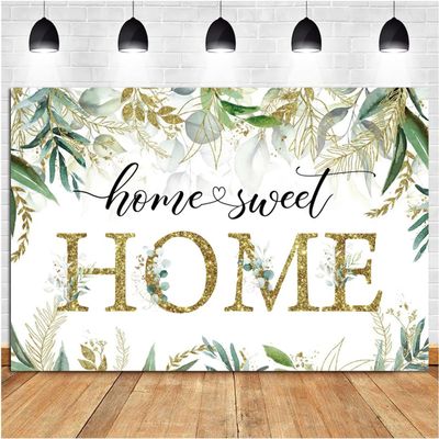 15x10ft Housewarming Backdrop Spring Gold Green Leaves Photography Background Home Sweet Home New House Party Banner Decorations Supplies Photo Booth Props