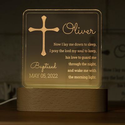 Baptism Gifts for Girls and Boys, Personalized Night Light with Cross, Nursery Room Decor, Custom W/Name & Date, Christening Gifts for Baby Shower, Birthday, Xmas