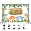 15x10ft Happy Birthday Safari Backdrop Wild Animals Tropical Green Palm Photography Background Kids Themed Birthday Party Banner Decorations Supplies Photo Booth Props view 2