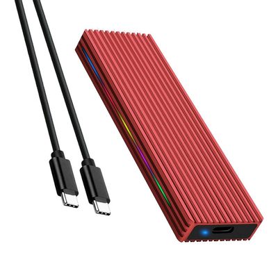 JMT M.2 M Key SSD Enclosure 10Gbps/5Gbps USB3.1 NGFF/NVME Protocol USB-C Mobile Case Aluminum Alloy with RGB Light (NGFF C to C,Red)