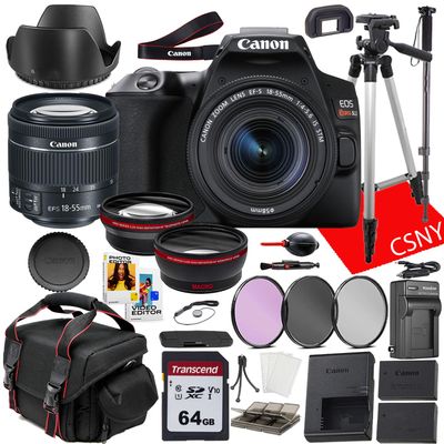 Canon EOS Rebel SL3 DSLR Camera with 15-55mm Lens + Pro Series .43 Wide Angle Lens Attachment + Filters + Tripod + More (25 pc Bundle) (Renewed)