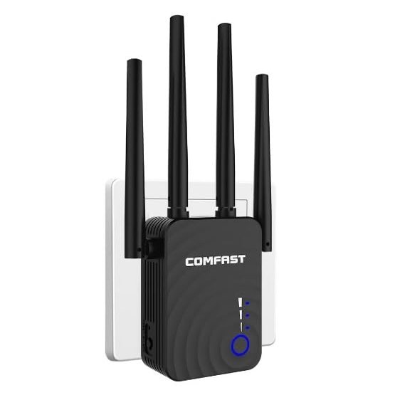 Wireless WiFi Coverage Extender Range Booster Dual Band 2.4 Ghz &5 Ghz with 4 Wi-fi Antenna Long Range Signal Repeater Amplifier, 10/100 Mbps WAN/LAN RJ45 Port