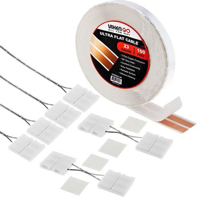 Vixen Go Hidden Flat Wire 2 Conductor 23 Gauge Paintable Cable for LED Lighting, Smart Doorbell, Audio Speakers, Low Voltage Appliances 100 FT + 4 Quick Connectors & 2 L Shaped Connectors