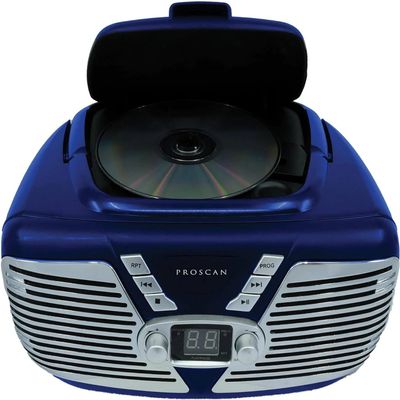 PROSCAN ELITE Retro CD Player - Portable Radio Boombox CD Player AM/FM Radio, AUX Input AC Powered or Battery Operated (Blue)