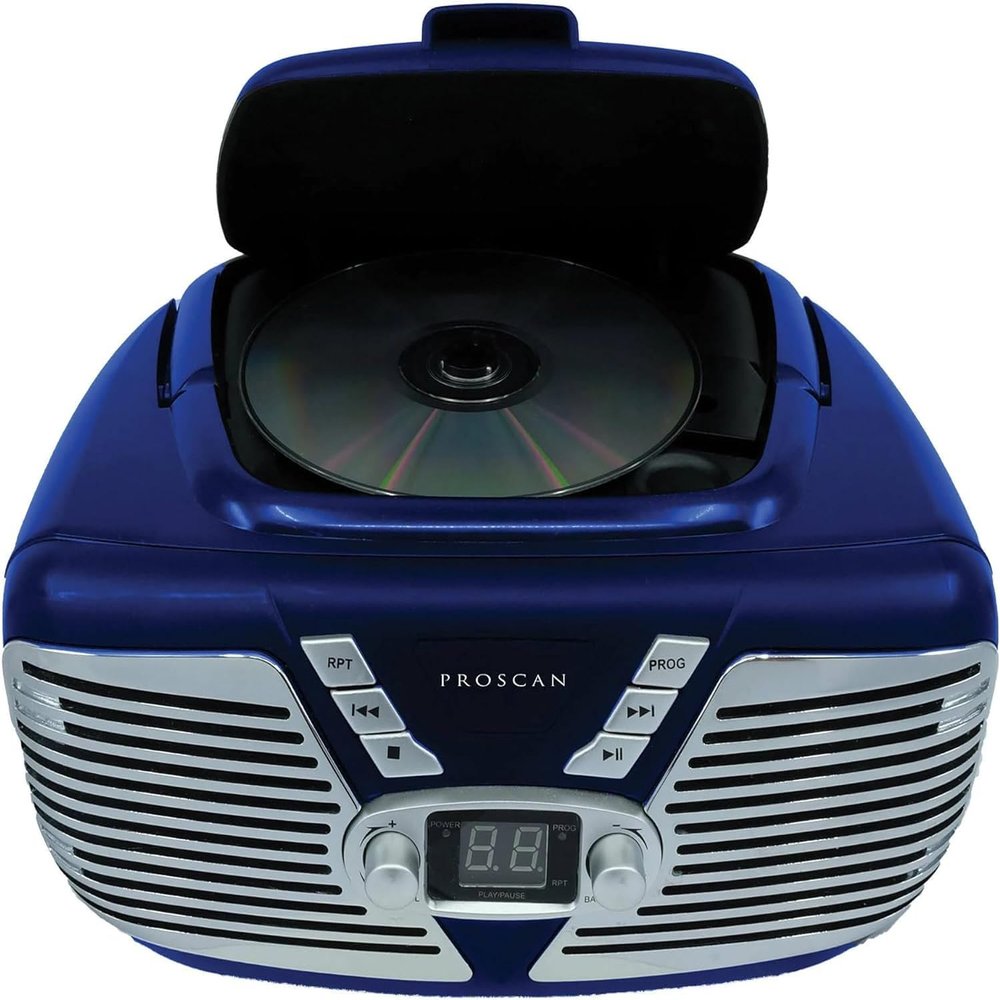 PROSCAN ELITE Retro CD Player - Portable Radio Boombox CD Player AM/FM Radio, AUX Input AC Powered or Battery Operated (Blue)