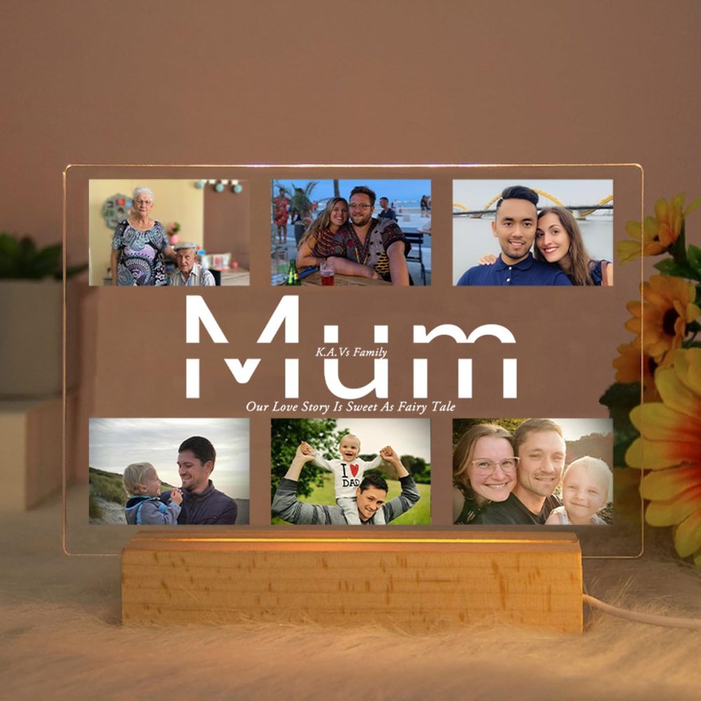 Custom Acrylic Lamp Personalized Photo Text Bedroom Night Light for MOM DAD Love Friend Family Day Wedding Birthday Gift Present (Mum)