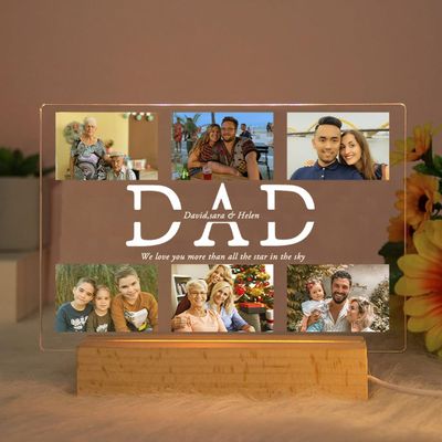 Custom Acrylic Lamp Personalized Photo Text Bedroom Night Light for MOM DAD Love Friend Family Day Wedding Birthday Gift Present (DAD)