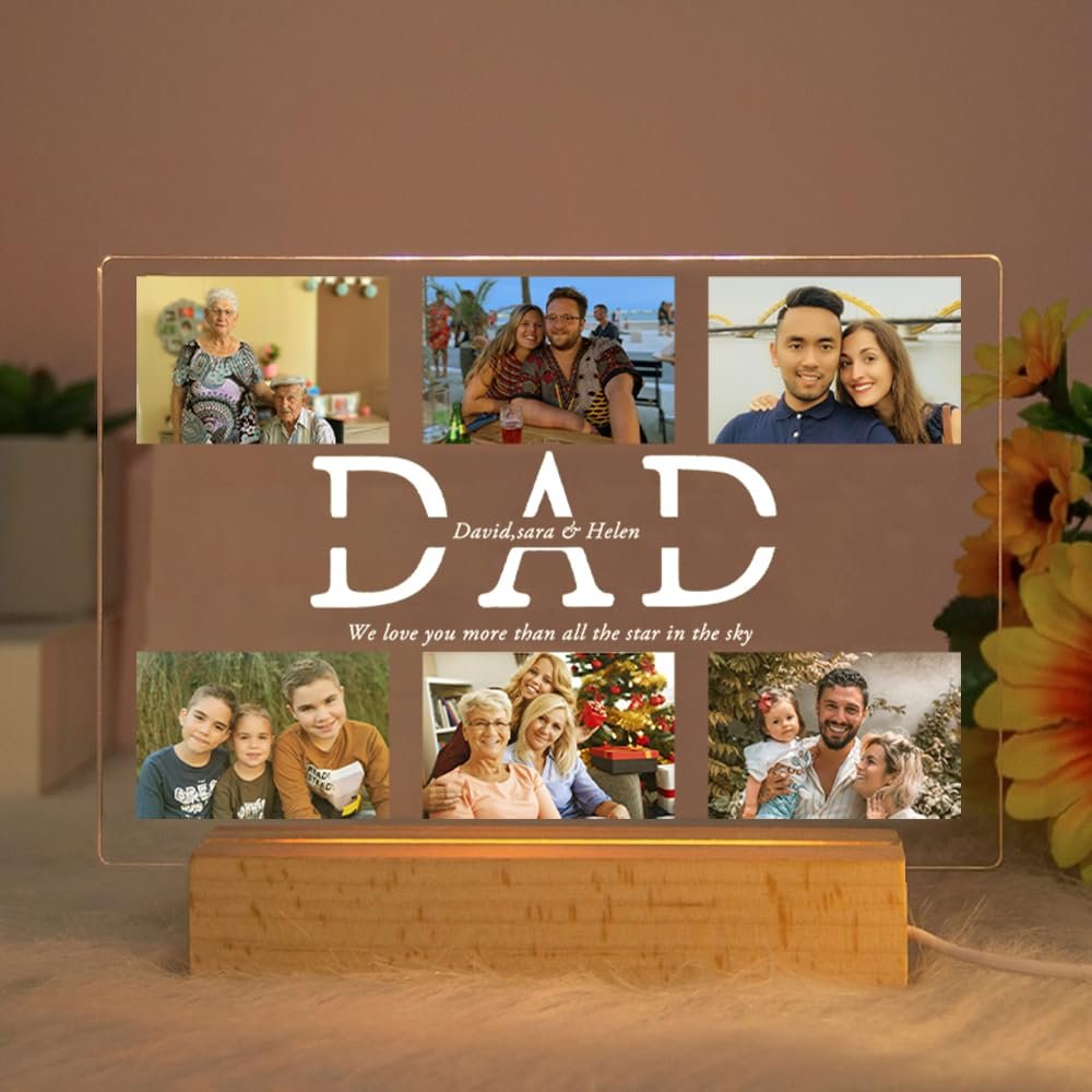 Custom Acrylic Lamp Personalized Photo Text Bedroom Night Light for MOM DAD Love Friend Family Day Wedding Birthday Gift Present (DAD)