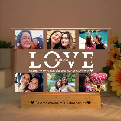 Custom Acrylic Lamp Personalized Photo Text Bedroom Night Light for MOM DAD Love Friend Family Day Wedding Birthday Gift Present (Love)
