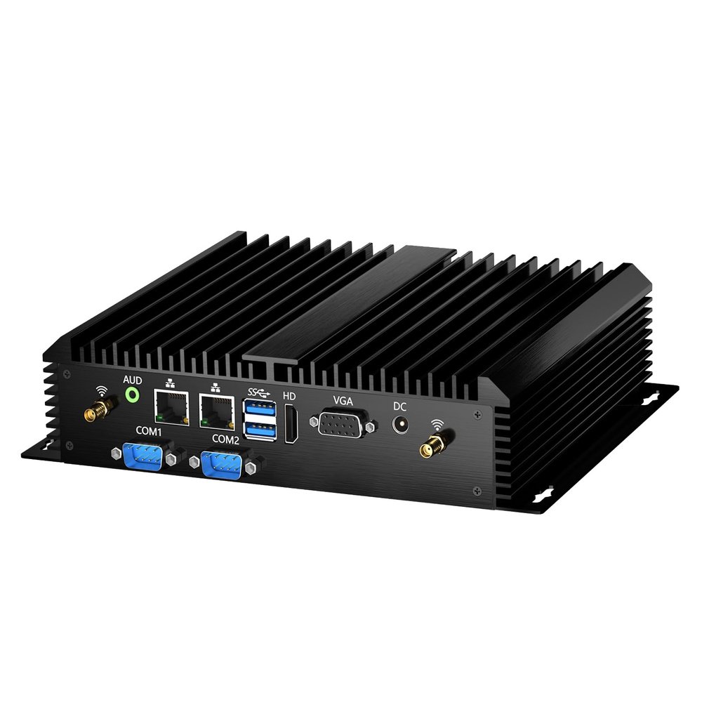 Kinupute Rugged Fanless Industrial Mini PC, Desktop Computer Core i7-5500U 2.4-3.0GHz, Win-10 Pro, 8G RAM, 256G SSD, 2xNICs, 2xCOM RS232, HDMI/VGA Port, 4xUSB3.0, WiFi, Auto Power On, Full Metal Case