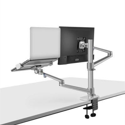 Monitor Desk Aluminum Adjustable Dual Arm Desktop Mounts LCD Monitor and Laptop Mount Arm Holder for 17"-32" Monitor Screens, Extra Tray Fits 12"-17" Laptops Monitor Stand ( Color : Silver , Size : L