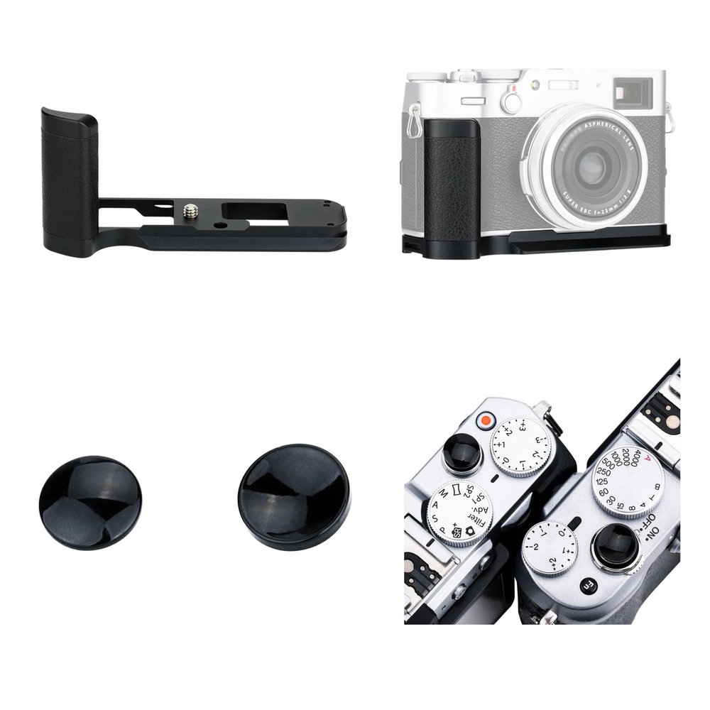 JJC Metal Hand Grip Secure Handle Bracket & Soft Shutter Release Button for Fuji Fujifilm X100V X100F Cameras