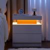 Nightstand LED Bedside Table Cabinet Lights Modern End Side Table with 2 Drawers for Bedroom, Living Room, Salon and Office. (Pink+White@1) view 3
