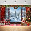 10x8ft Christmas Backdrop Winter Snowy Forest Window Wonderland Photography Background Merry Xmas New Year Eve Family Party Banner Decorations Supplies Photo Booth Props view 1