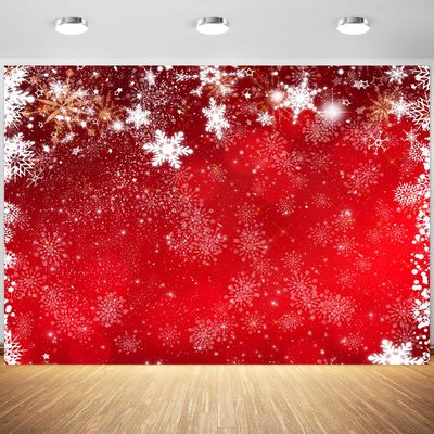 12x8ft Christmas Backdrop Red Winter Snowflakes Photography Background Merry Xmas New Year Family Party Banner Decorations Supplies Photo Booth Props