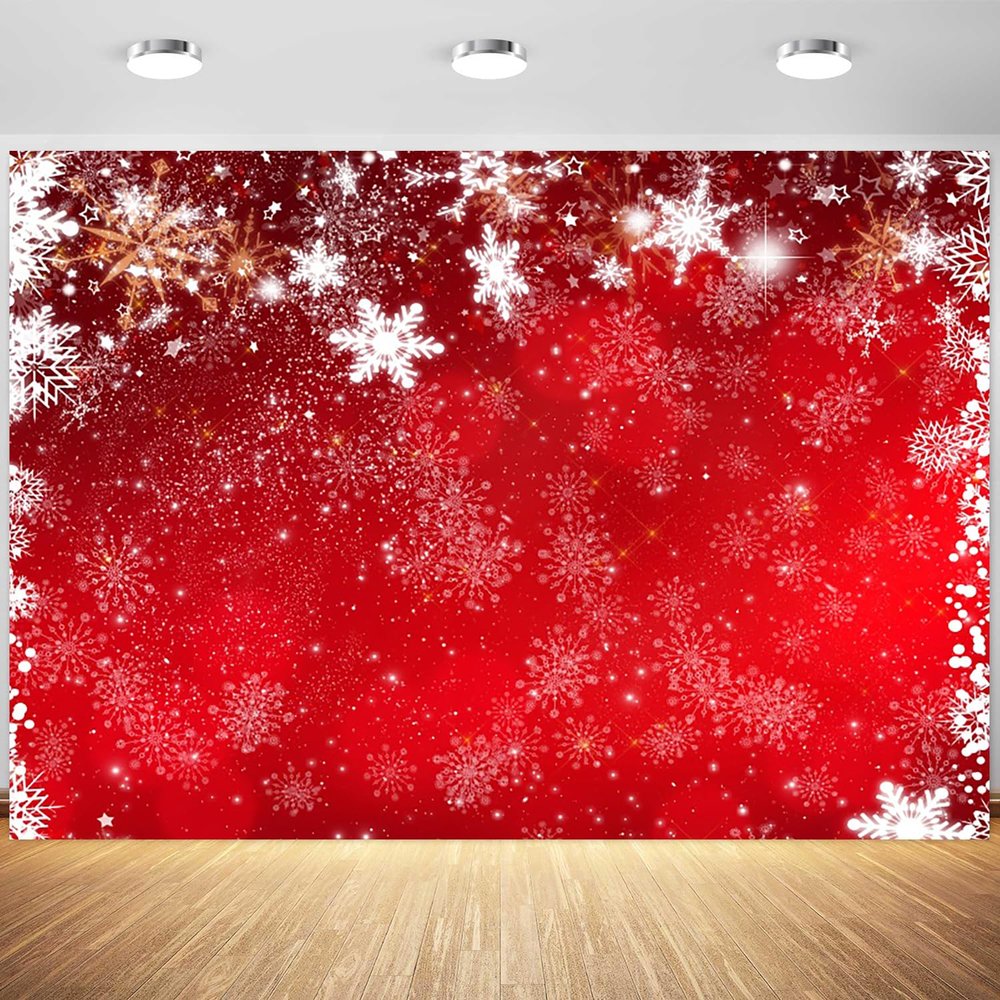 12x8ft Christmas Backdrop Red Winter Snowflakes Photography Background Merry Xmas New Year Family Party Banner Decorations Supplies Photo Booth Props