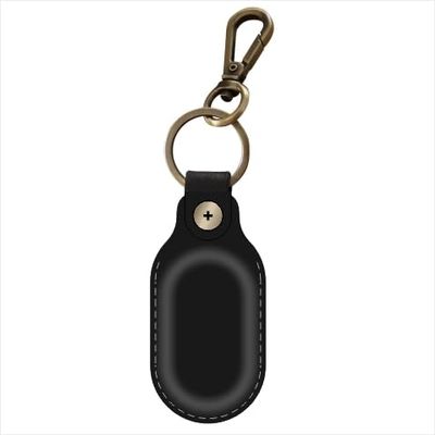 Leather Galaxy SmartTag2 Holder Keychain, Portable Handmade Genuine Leather Smart Tag2 Holder with Keyring Full Coverage Smart Tag2 Protective Case Cover Compatible for SmartTag 2023 (Black)